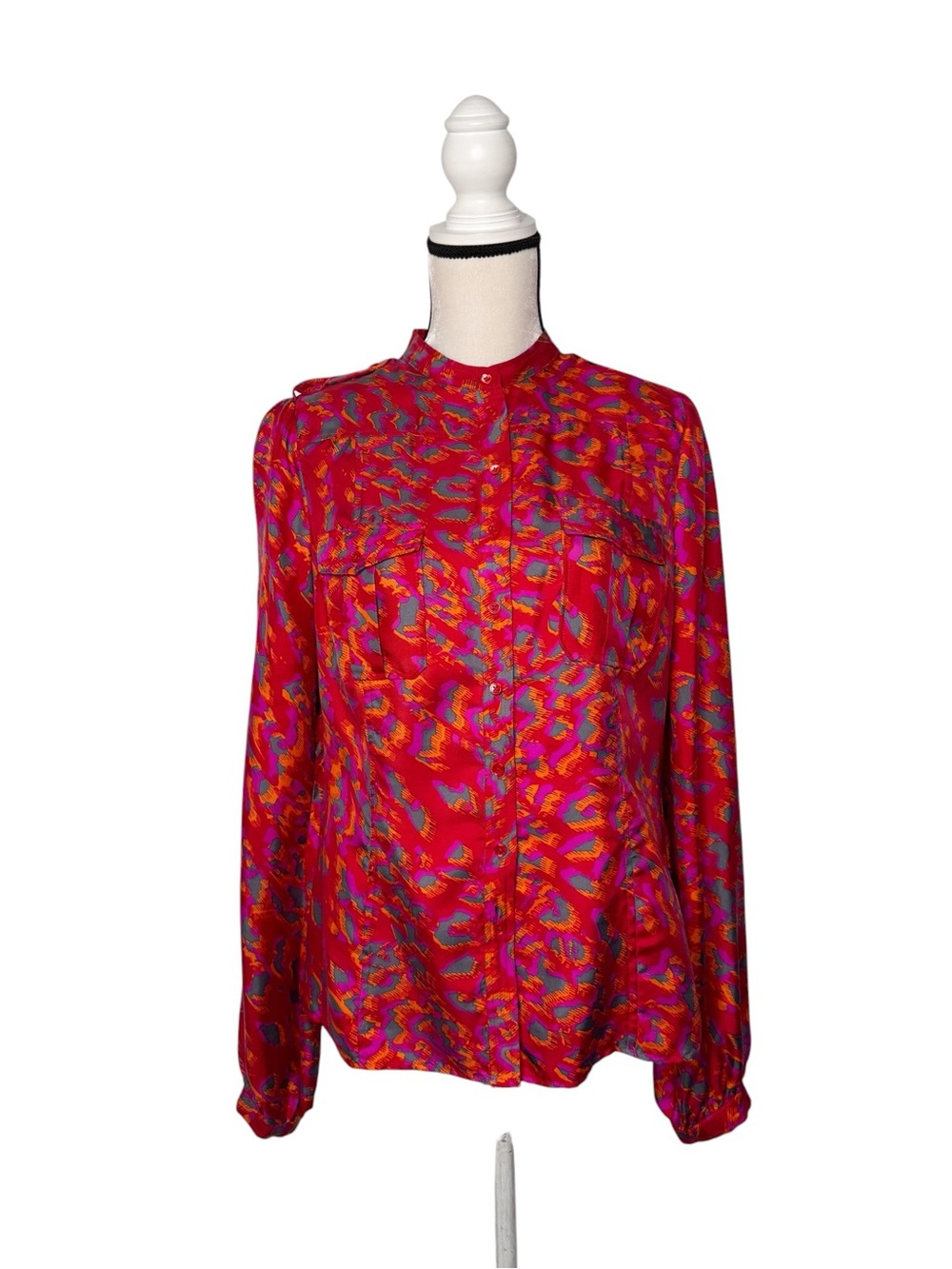 Rachel Zoe Pink Blue Orange Print 100% Sklk Top Size 10